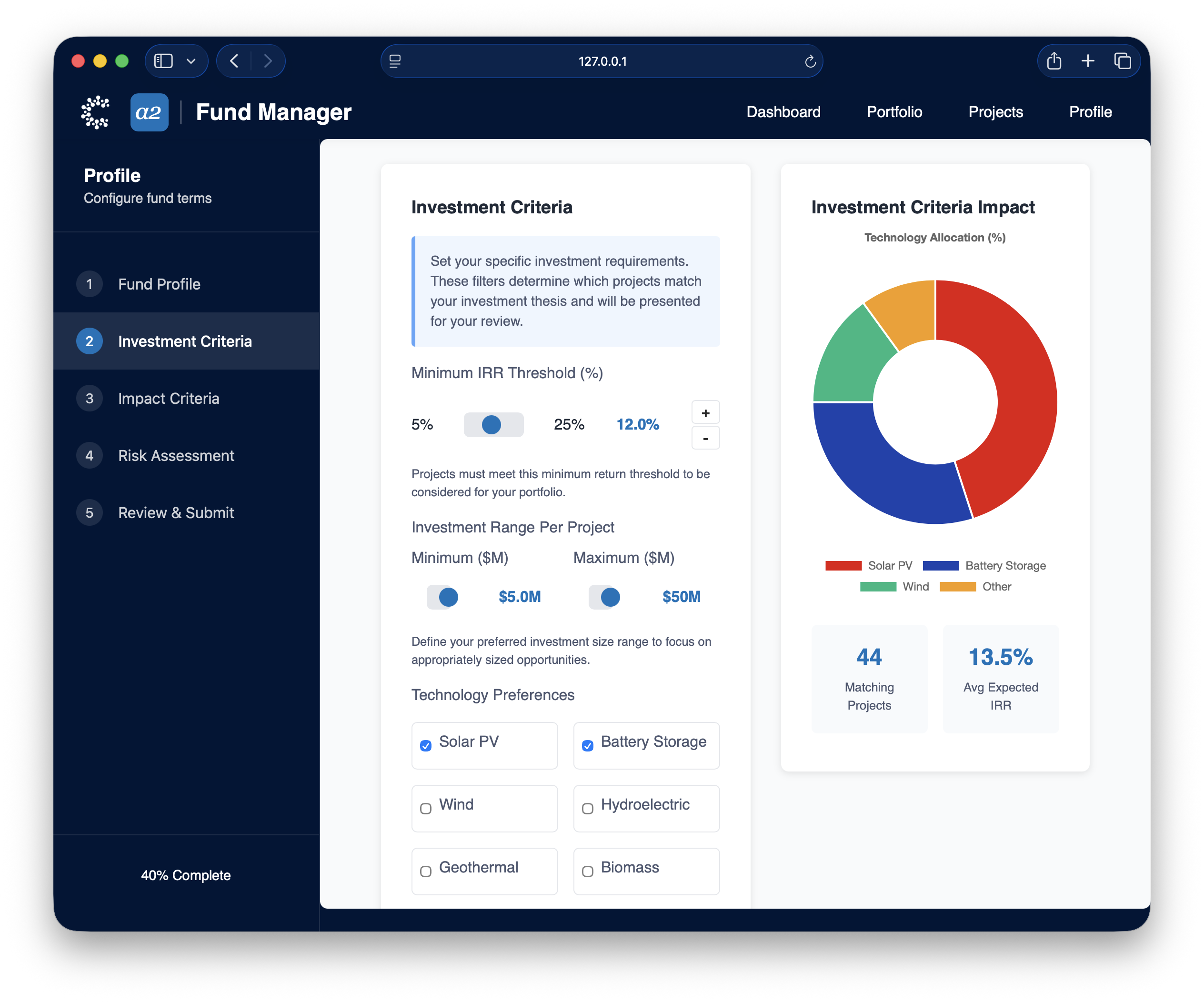 Fund Manager Intake Screenshot